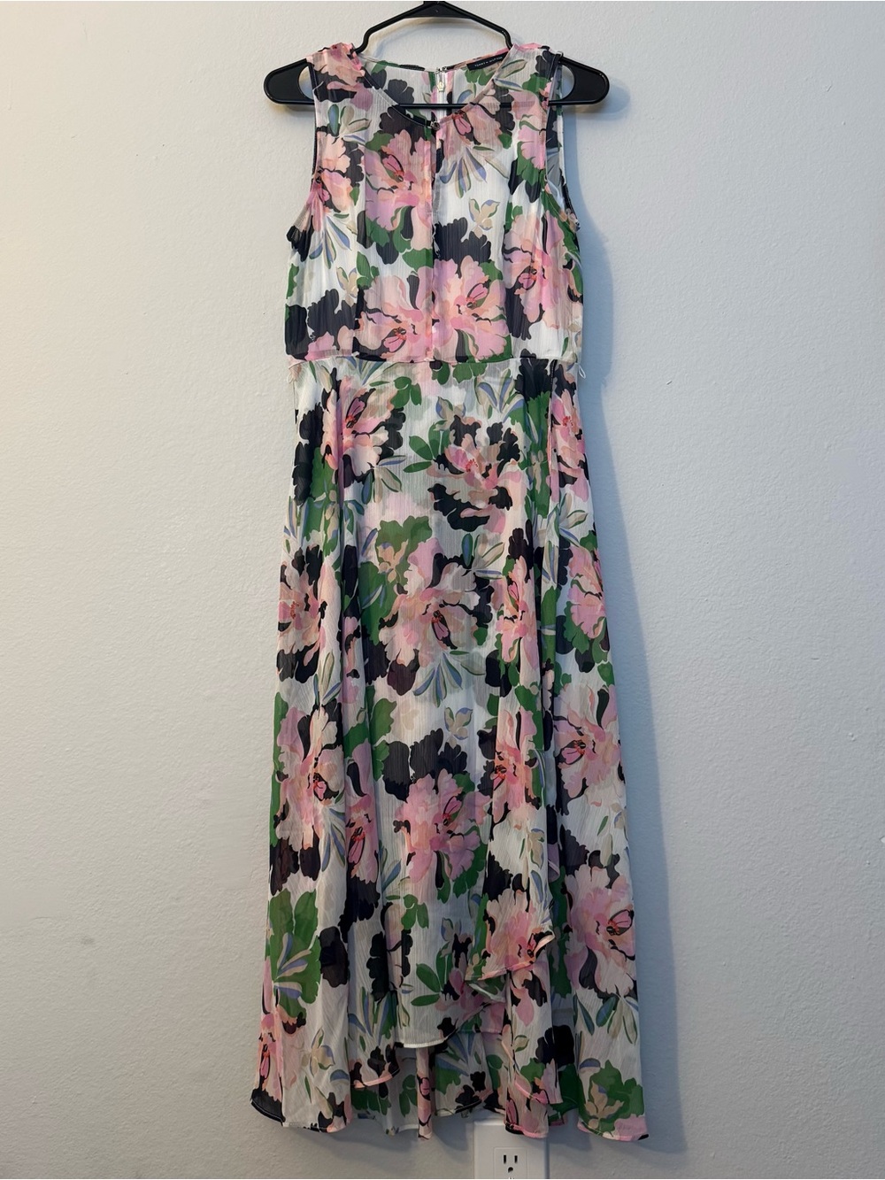 Tommy Hilfiger Floral High-Low Chiffon Maxi Dress - Pink & Green size 8